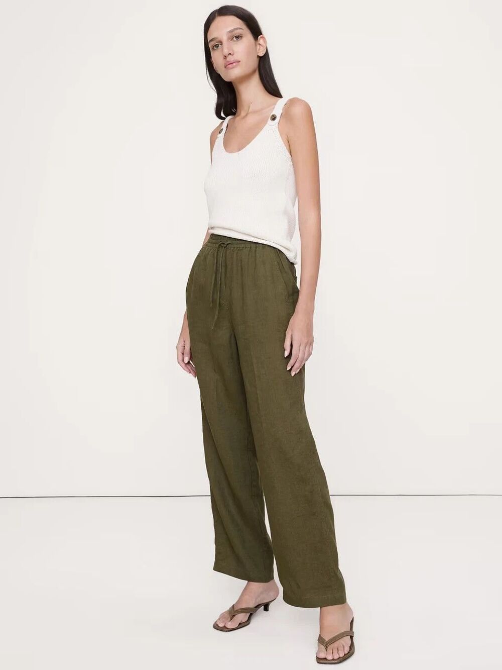 Banana Republic Getaway Straight Leg Linen Pant Olive Green #875078